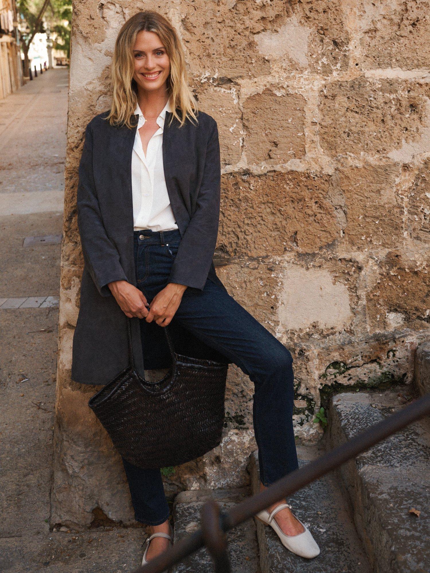 Product image 2 of 8, which shows NRBY Russo Suede Coat, Navy Blue, L