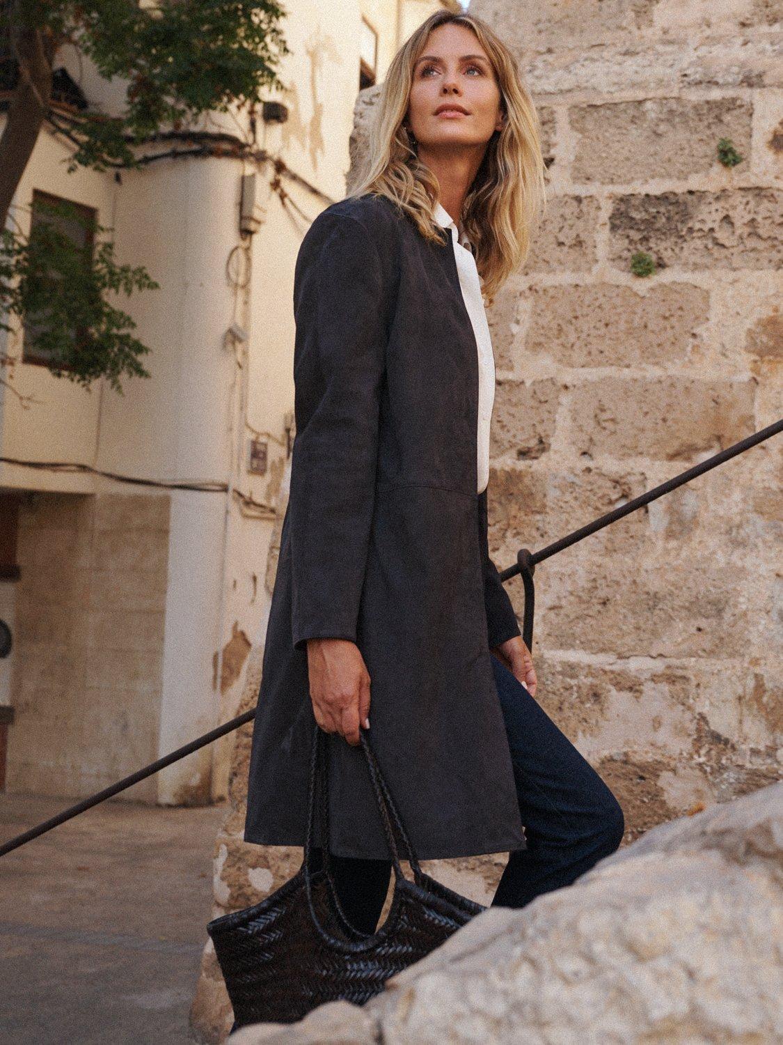 Product image 5 of 8, which shows NRBY Russo Suede Coat, Navy Blue, L