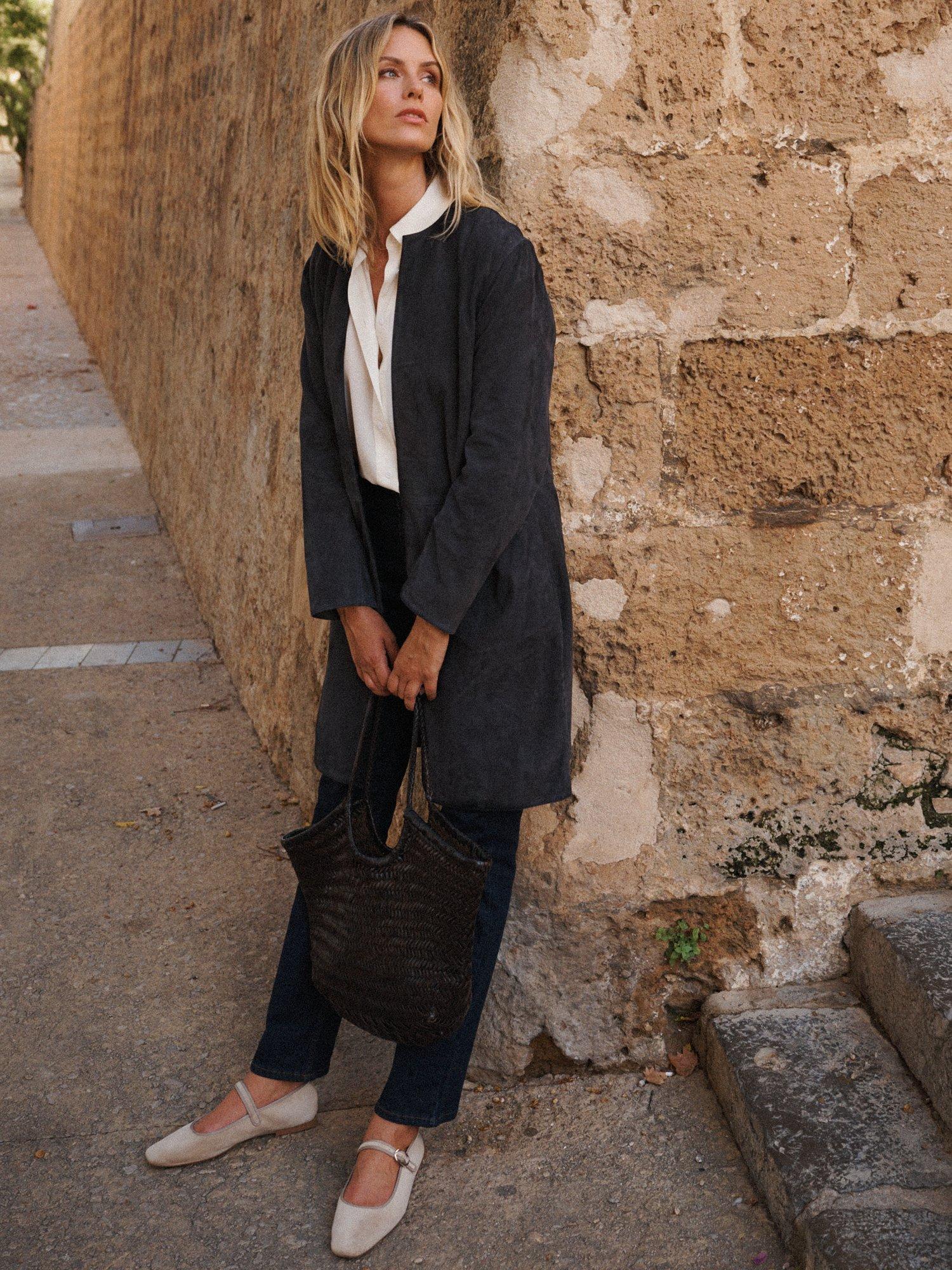 Product image 6 of 8, which shows NRBY Russo Suede Coat, Navy Blue, L