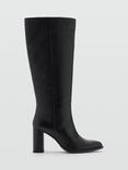 Mango Fanga Leather Tall Heeled Boots, Black