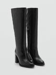 Mango Fanga Leather Tall Heeled Boots, Black