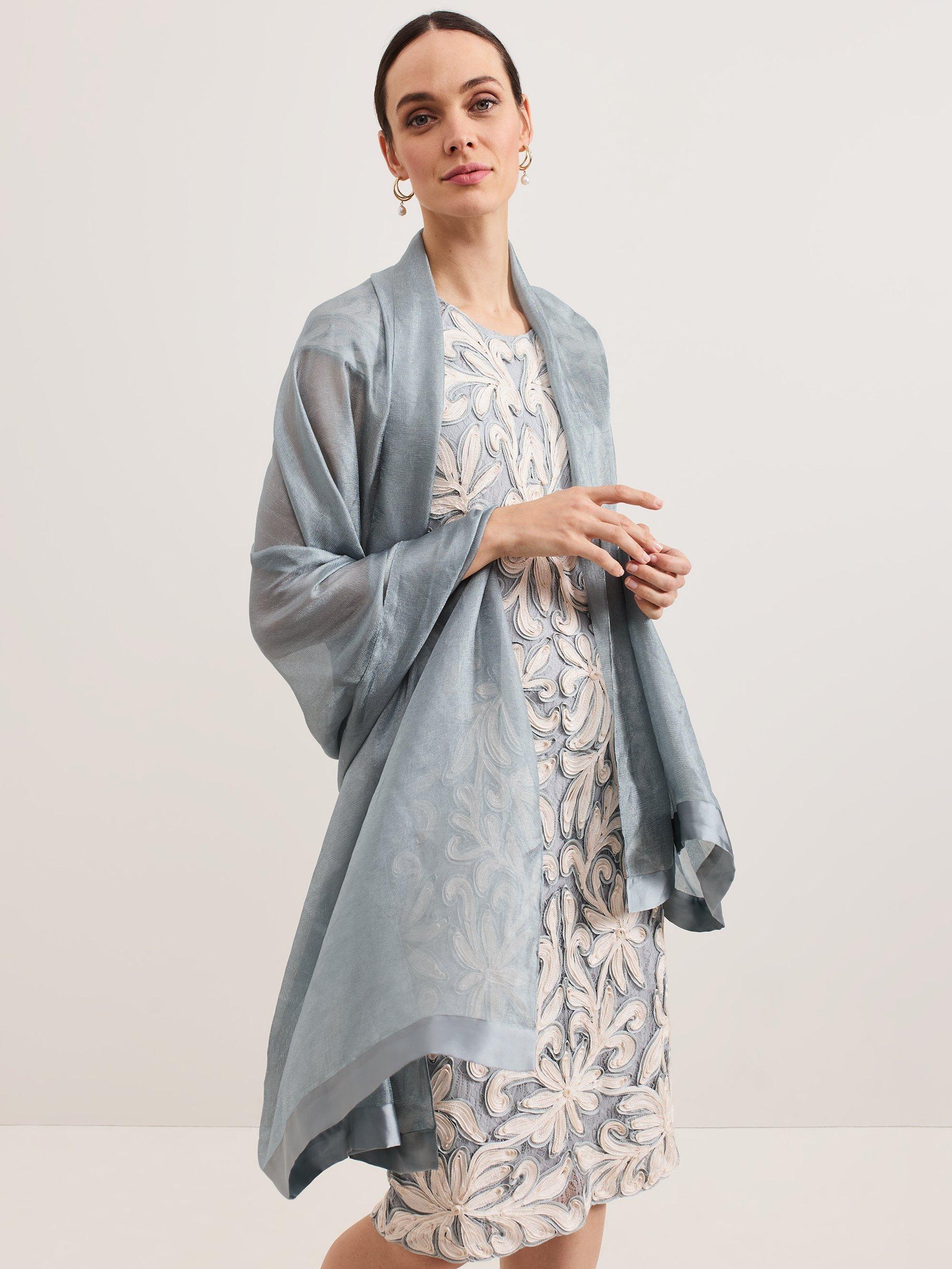 Product image 4 of 11, which shows Phase Eight Satin Trim Scarf, Pale Green