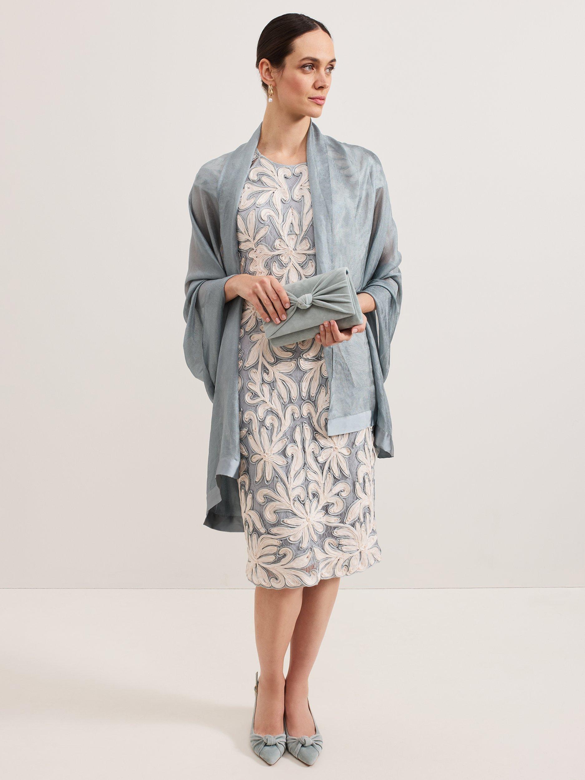Product image 5 of 11, which shows Phase Eight Satin Trim Scarf, Pale Green