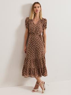 Phase Eight Amy Polka Dot Shimmer Dress, Brown/Multi, Brown/Multi
