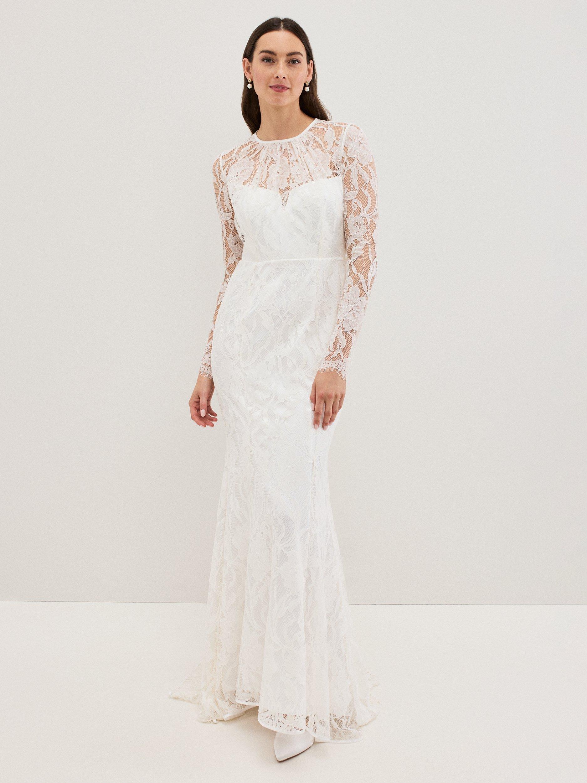 Product image 1 of 9, which shows Phase Eight Aneeta Lace Wedding Dress, Ivory, 8