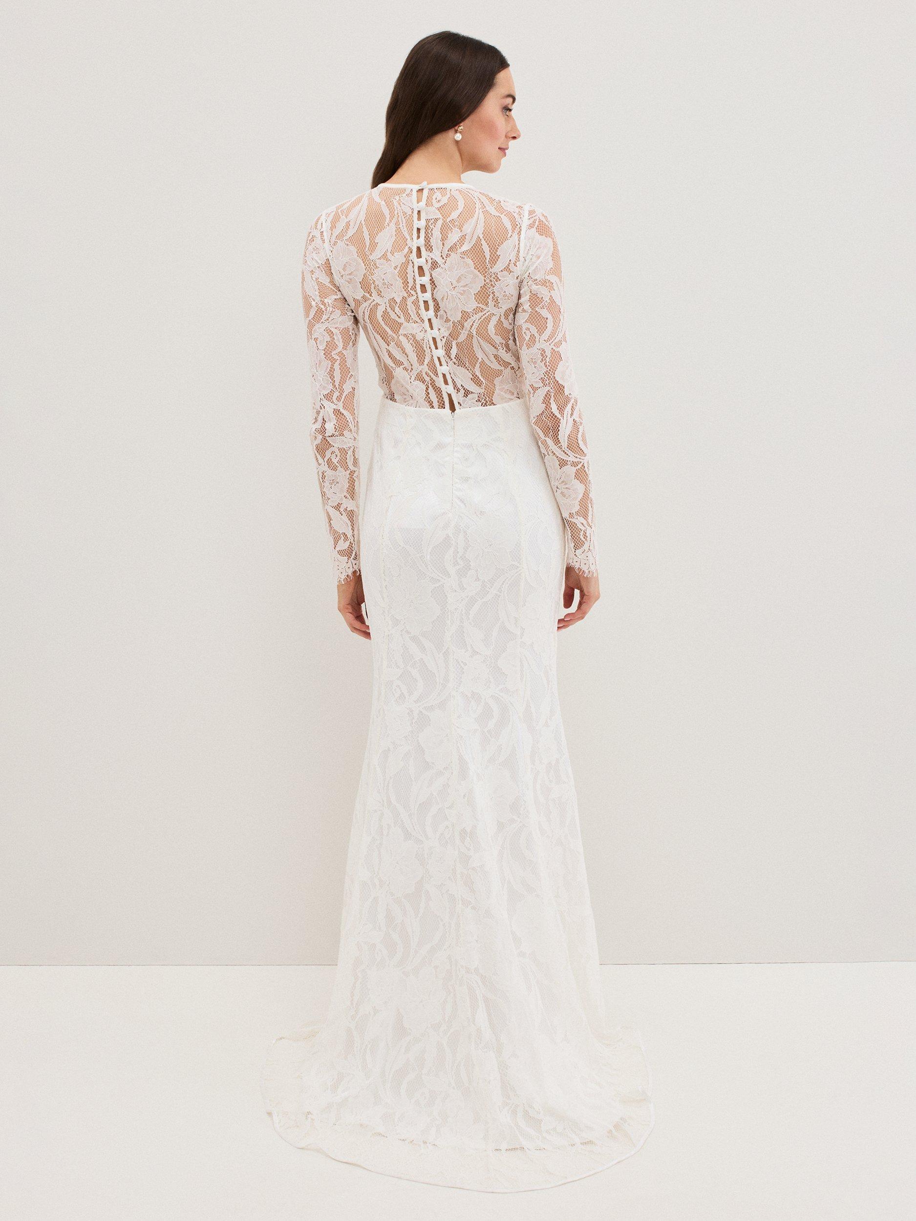 Product image 2 of 9, which shows Phase Eight Aneeta Lace Wedding Dress, Ivory, 8