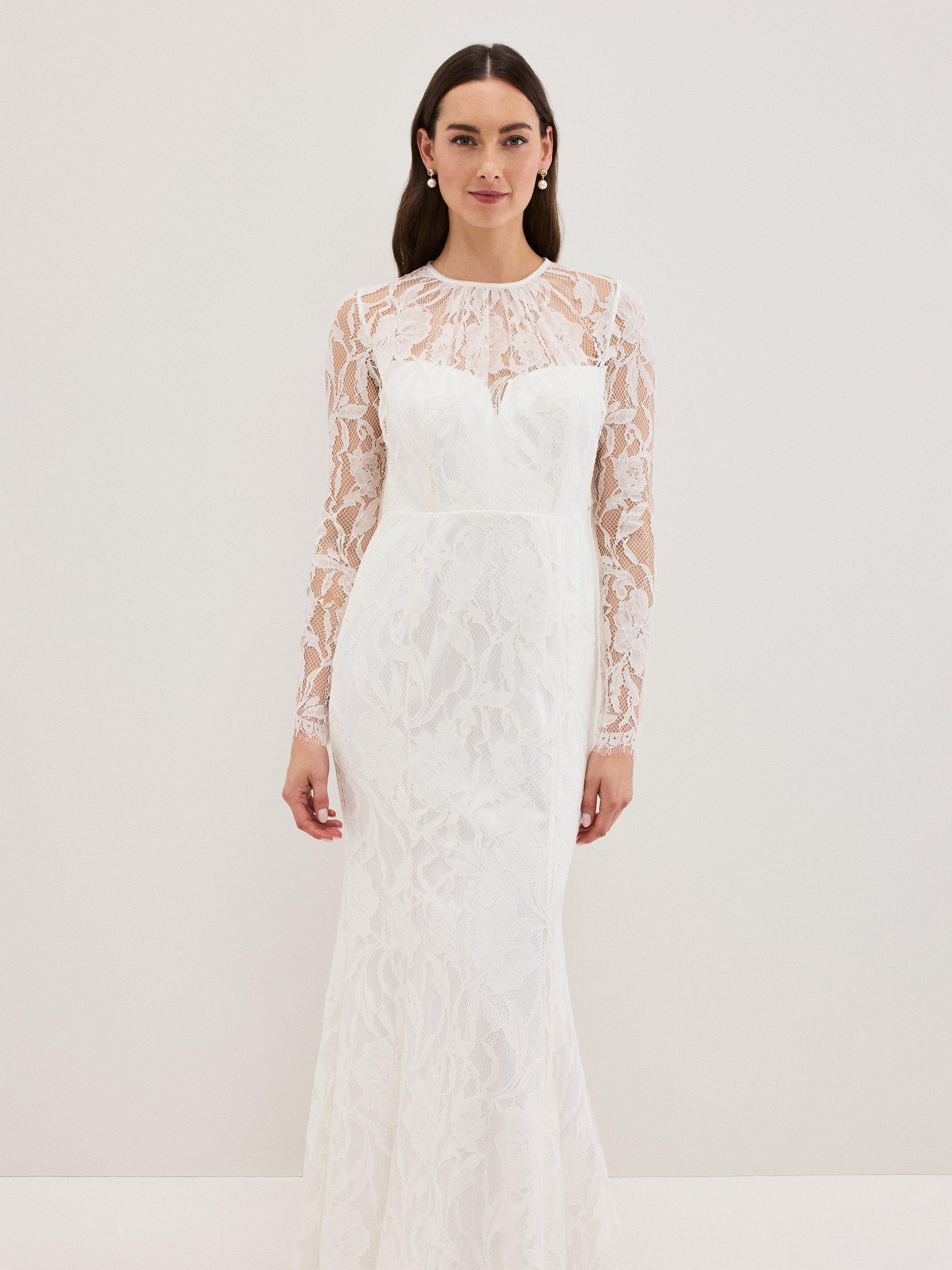 Product image 3 of 9, which shows Phase Eight Aneeta Lace Wedding Dress, Ivory, 8