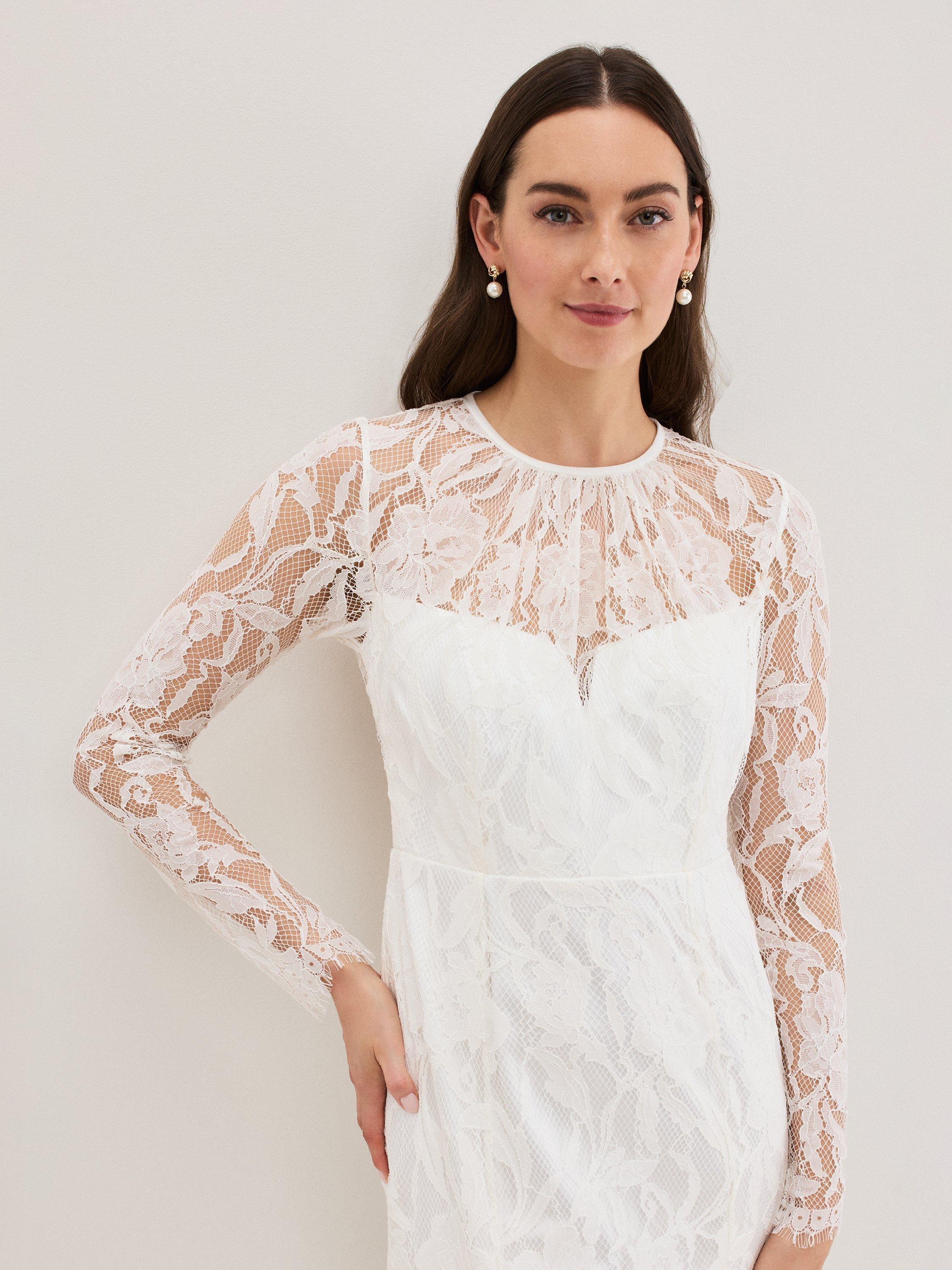 Product image 4 of 9, which shows Phase Eight Aneeta Lace Wedding Dress, Ivory, 8
