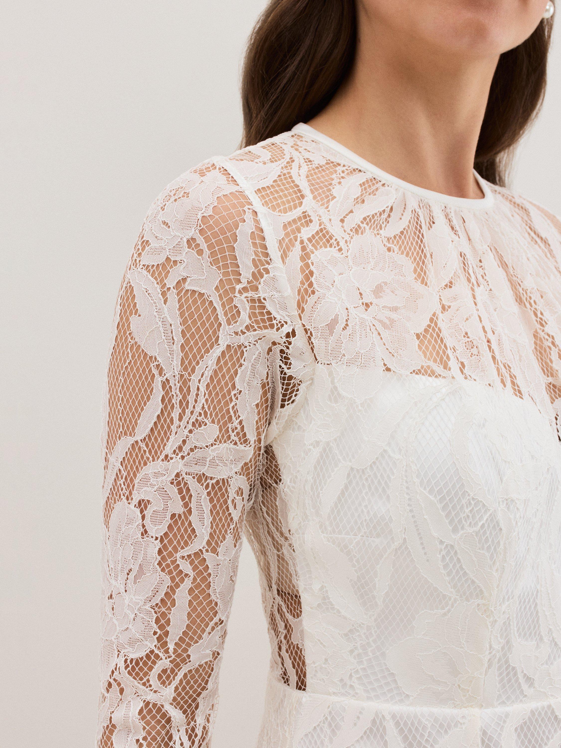 Product image 7 of 9, which shows Phase Eight Aneeta Lace Wedding Dress, Ivory, 8