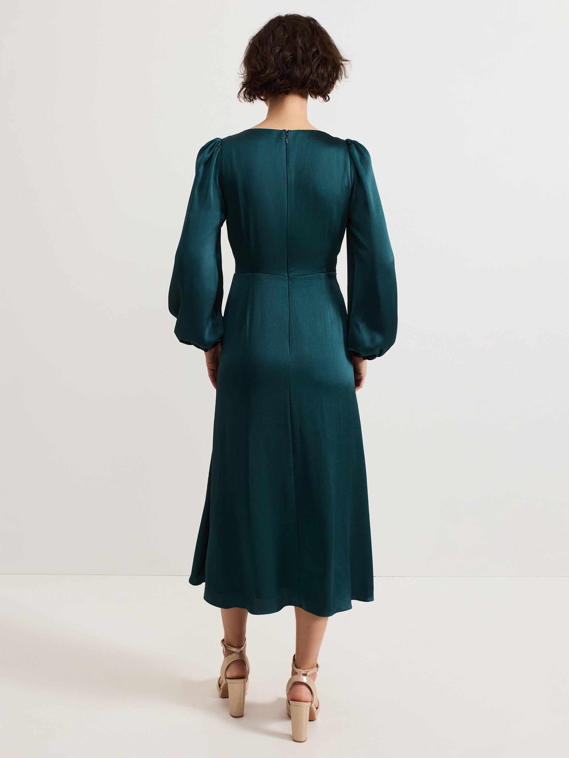 Product image 2 of 8, which shows Phase Eight Petite Gracie Sunray Pleated Midi Dress, Dark Green, 6