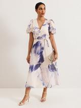 Phase Eight Petite Diana Floral Lace Midi Dress, White/Multi