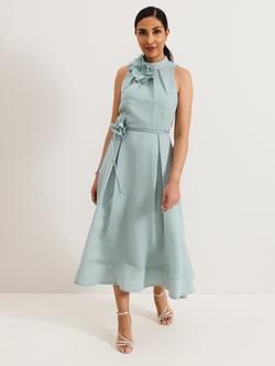 Phase Eight Petite Senita Flower Detail Midi Dress, Eau De Nil, Eau De Nil