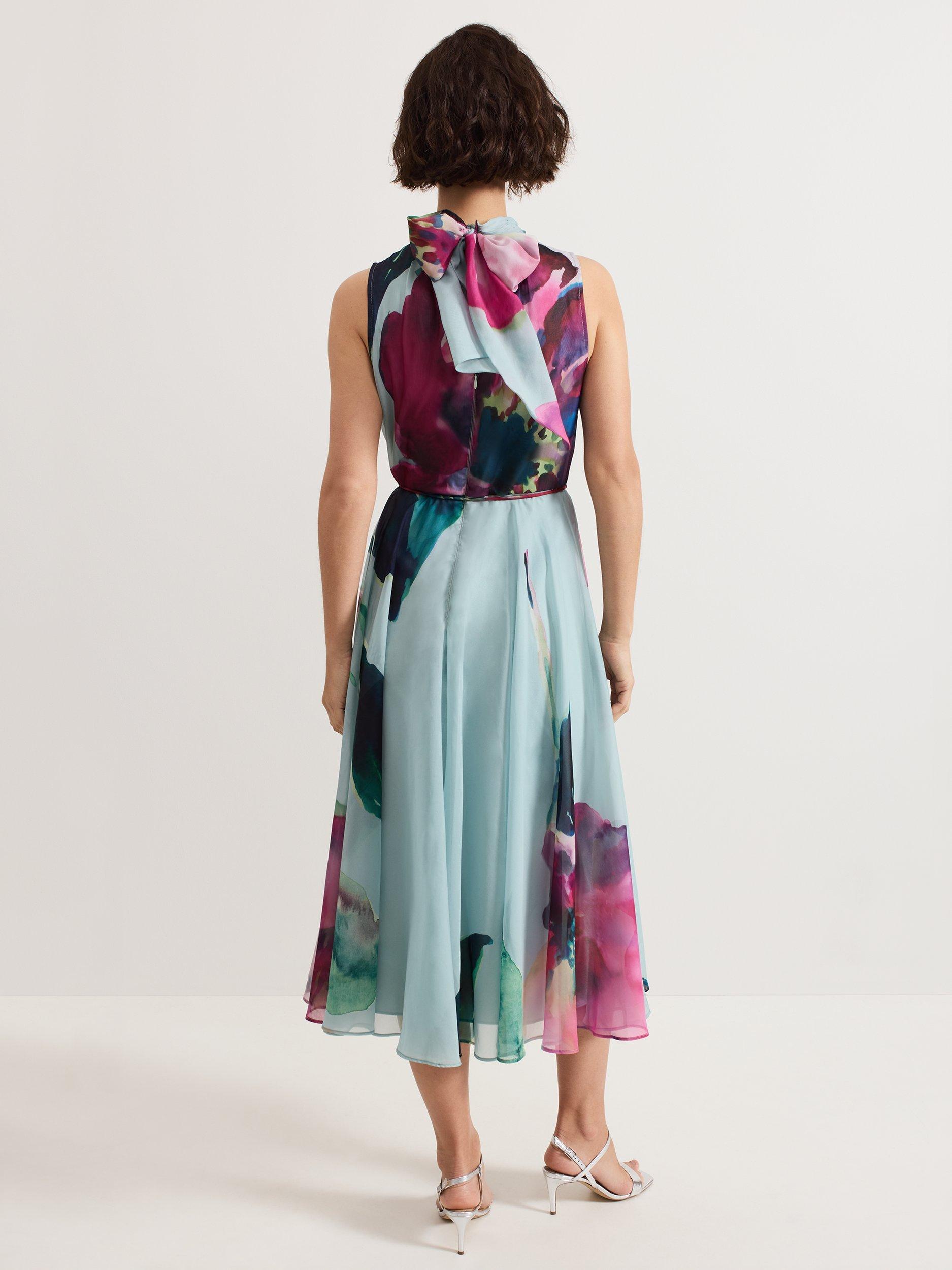 Product image 2 of 9, which shows Phase Eight Petite Tahina Floral Sequin Dress, Multi, 14