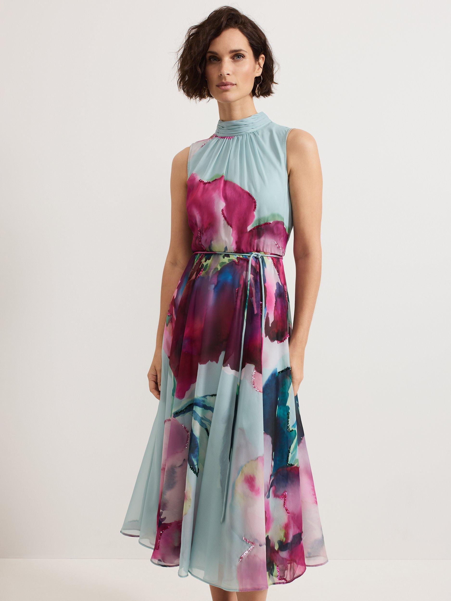 Product image 3 of 9, which shows Phase Eight Petite Tahina Floral Sequin Dress, Multi, 14