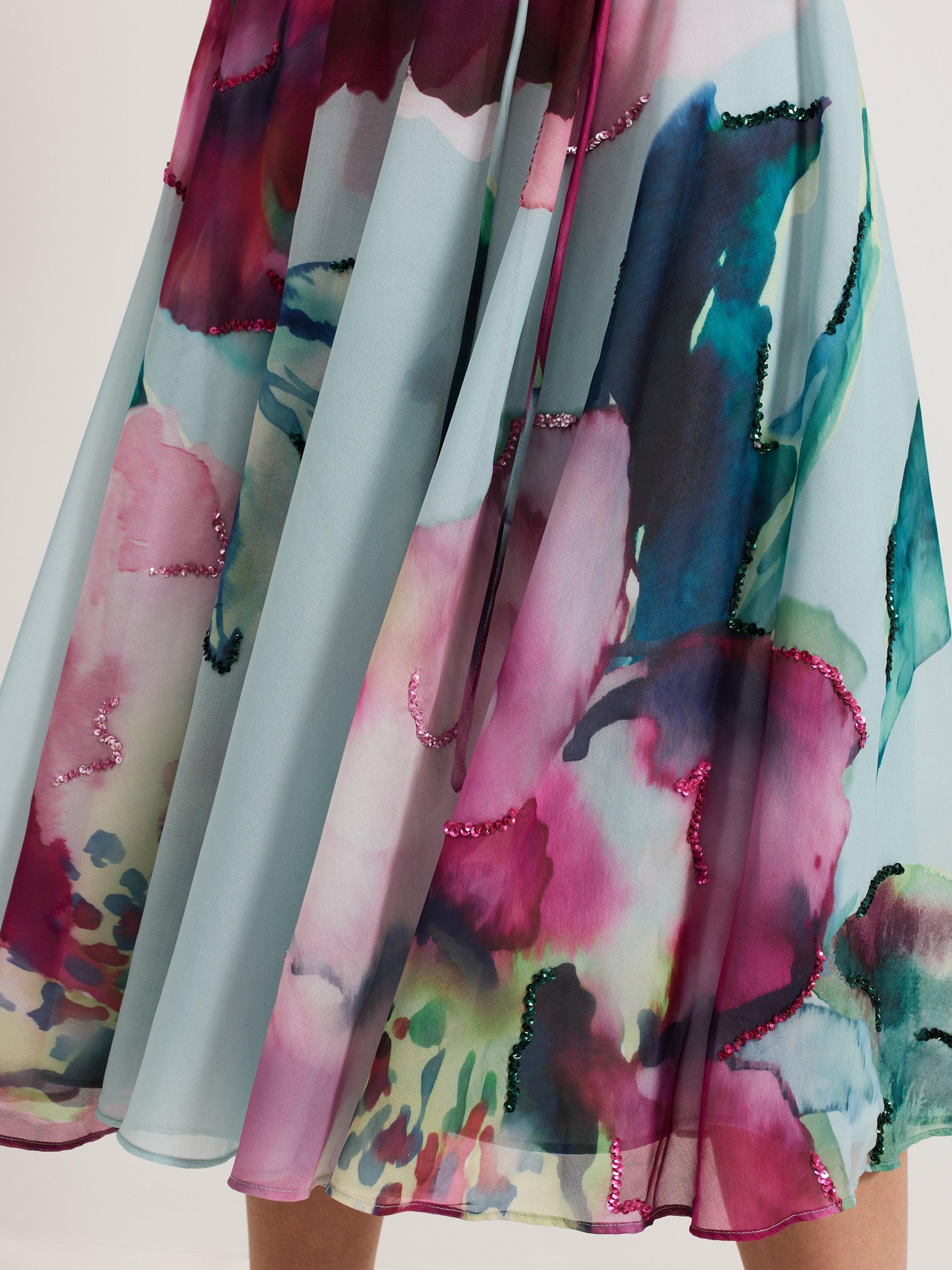 Product image 7 of 9, which shows Phase Eight Petite Tahina Floral Sequin Dress, Multi, 14
