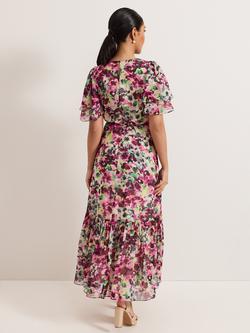 Phase Eight Petite Violet Floral Ruffle Maxi Dress, Multi - view 2, Multi