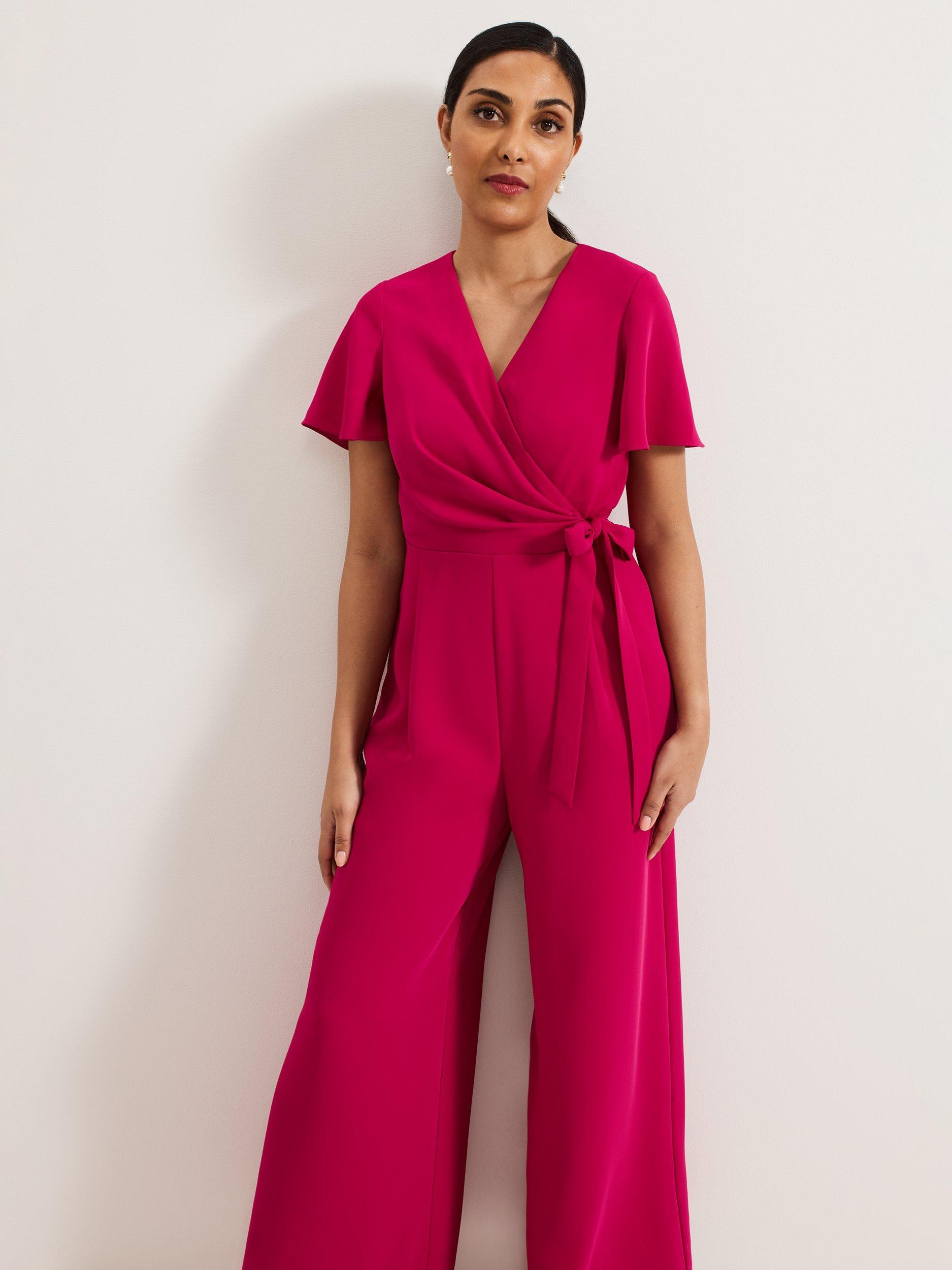 Product image 3 of 7, which shows Phase Eight Petite Julissa Wide Leg Jumpsuit, Pink, 8