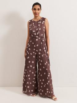 Phase Eight Petite Maxine Spot Jumpsuit, Latte