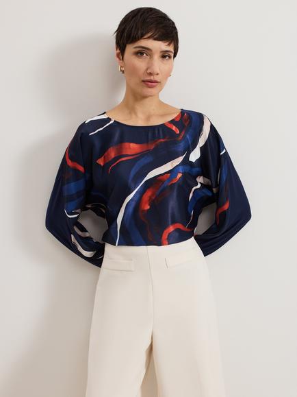 Phase Eight Alora Abstract Print Top, Navy, Navy