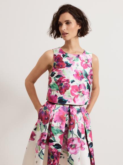 Phase Eight Celeste Floral Crop Top, Cream/Multi, Cream/Multi