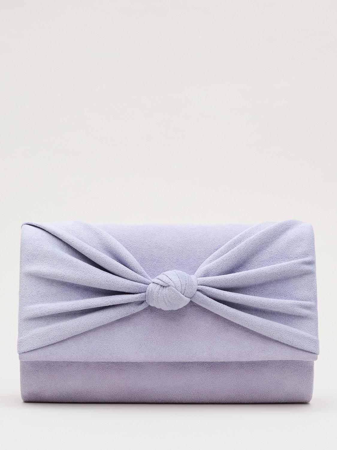 Product image 1 of 8, which shows Phase Eight Knot Suede Clutch Bag, Blue