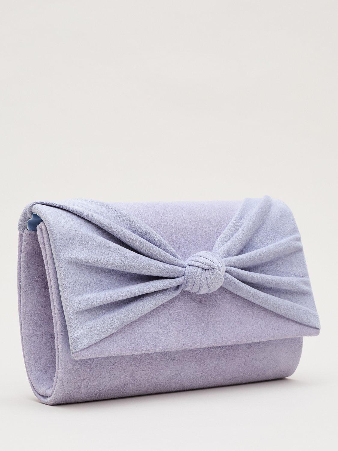 Product image 2 of 8, which shows Phase Eight Knot Suede Clutch Bag, Blue