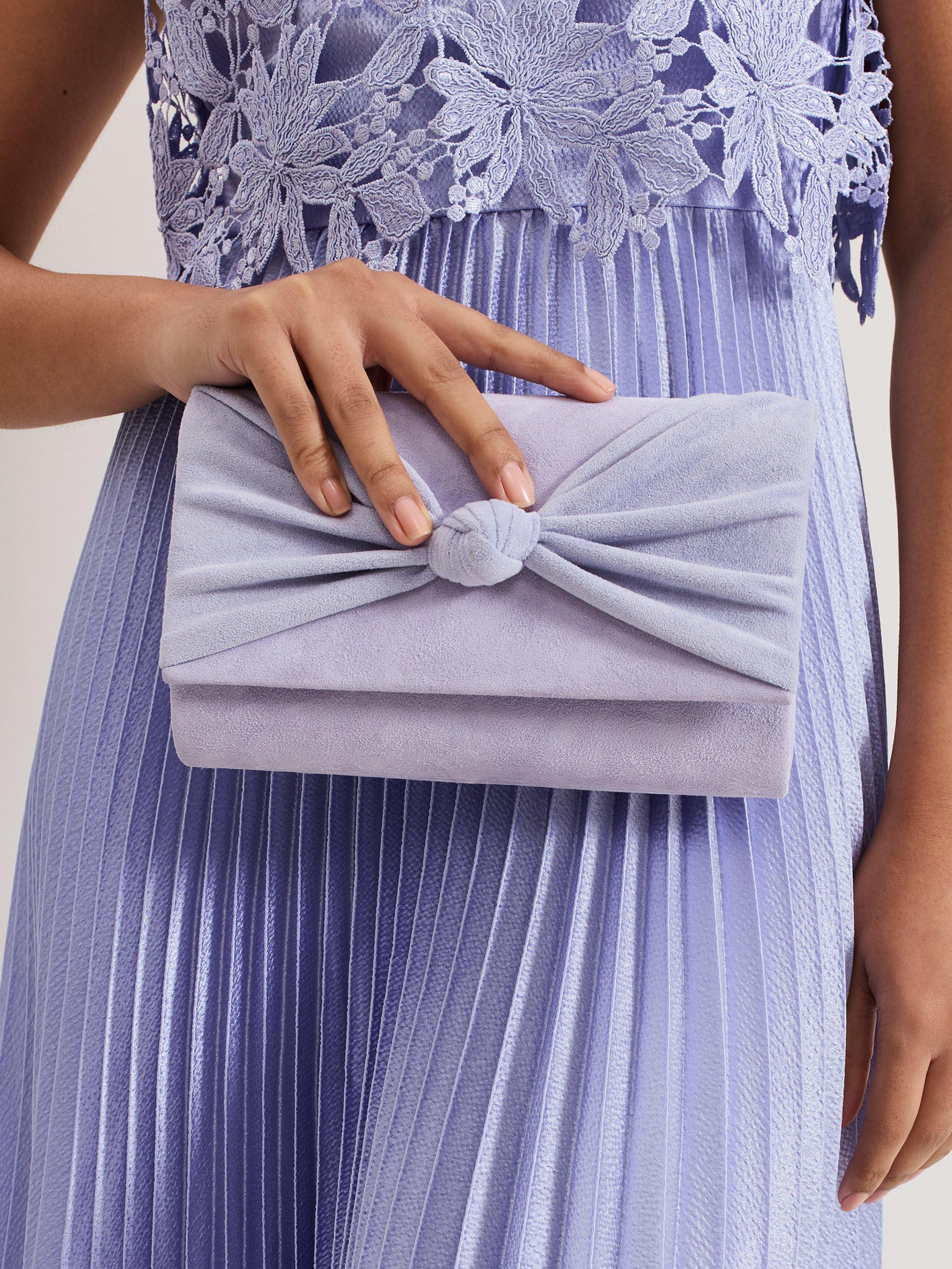 Product image 7 of 8, which shows Phase Eight Knot Suede Clutch Bag, Blue