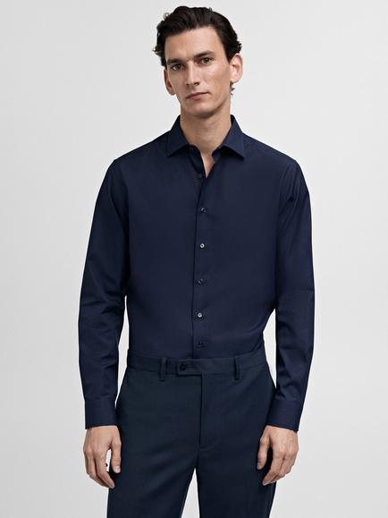 Mango Emeritol Cotton Long Sleeve Shirt, Navy