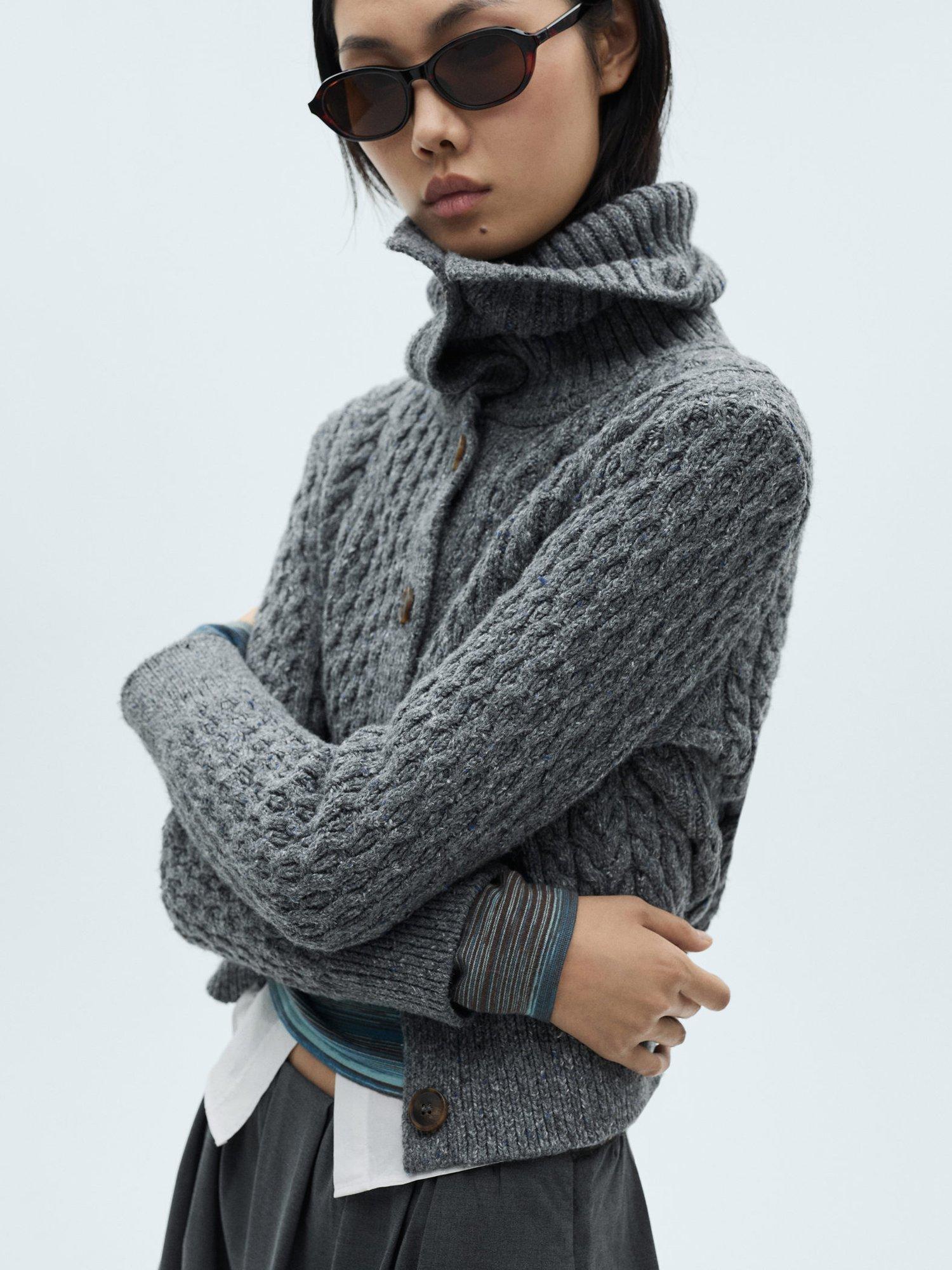 Product image 1 of 8, which shows Mango Trenzon Cale Knit Cardigan, Grey, S