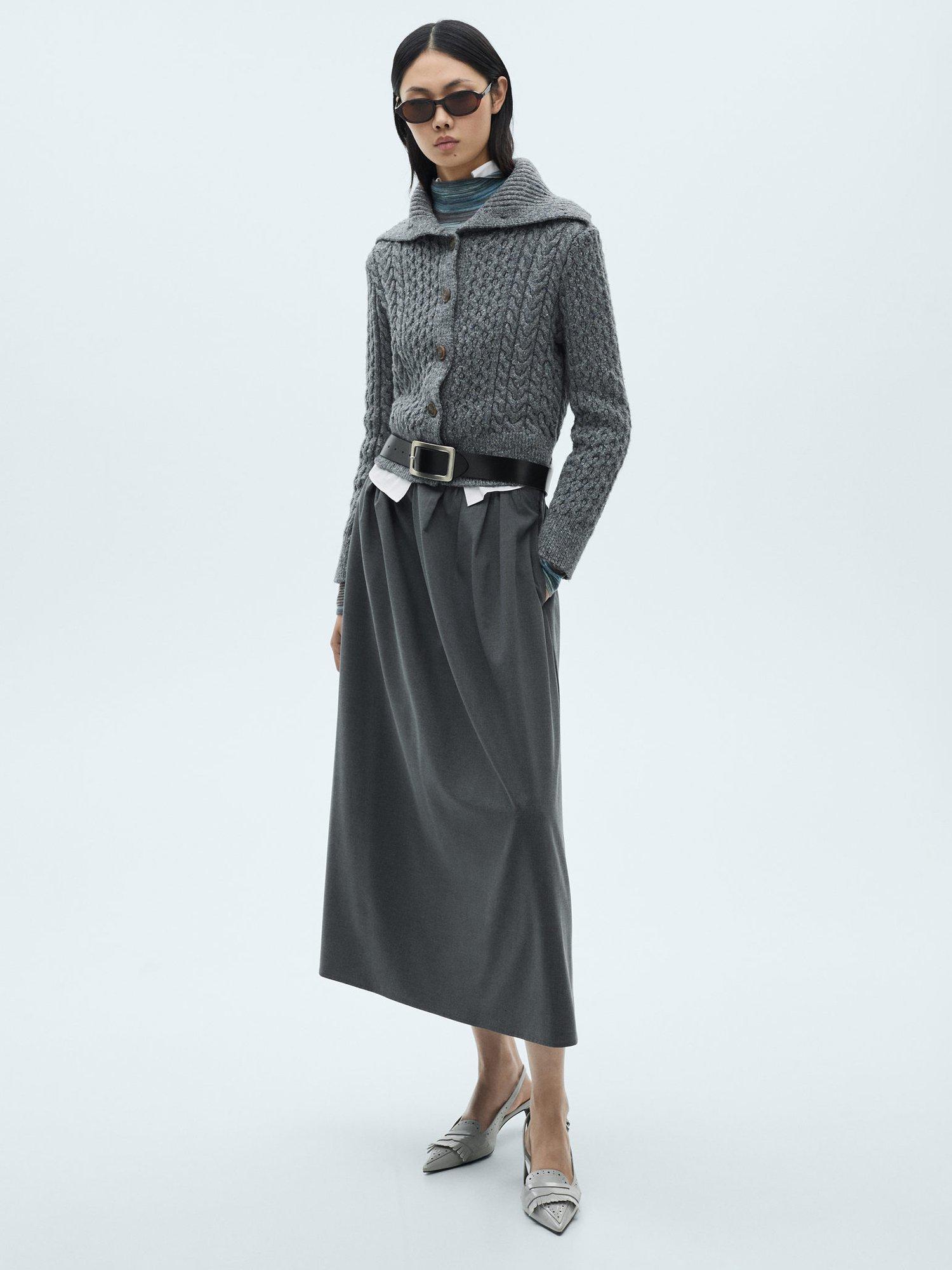 Product image 2 of 8, which shows Mango Trenzon Cale Knit Cardigan, Grey, S