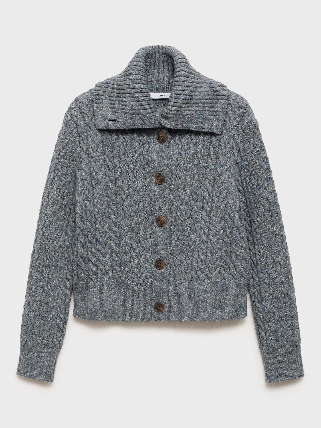 Product image 3 of 8, which shows Mango Trenzon Cale Knit Cardigan, Grey, S