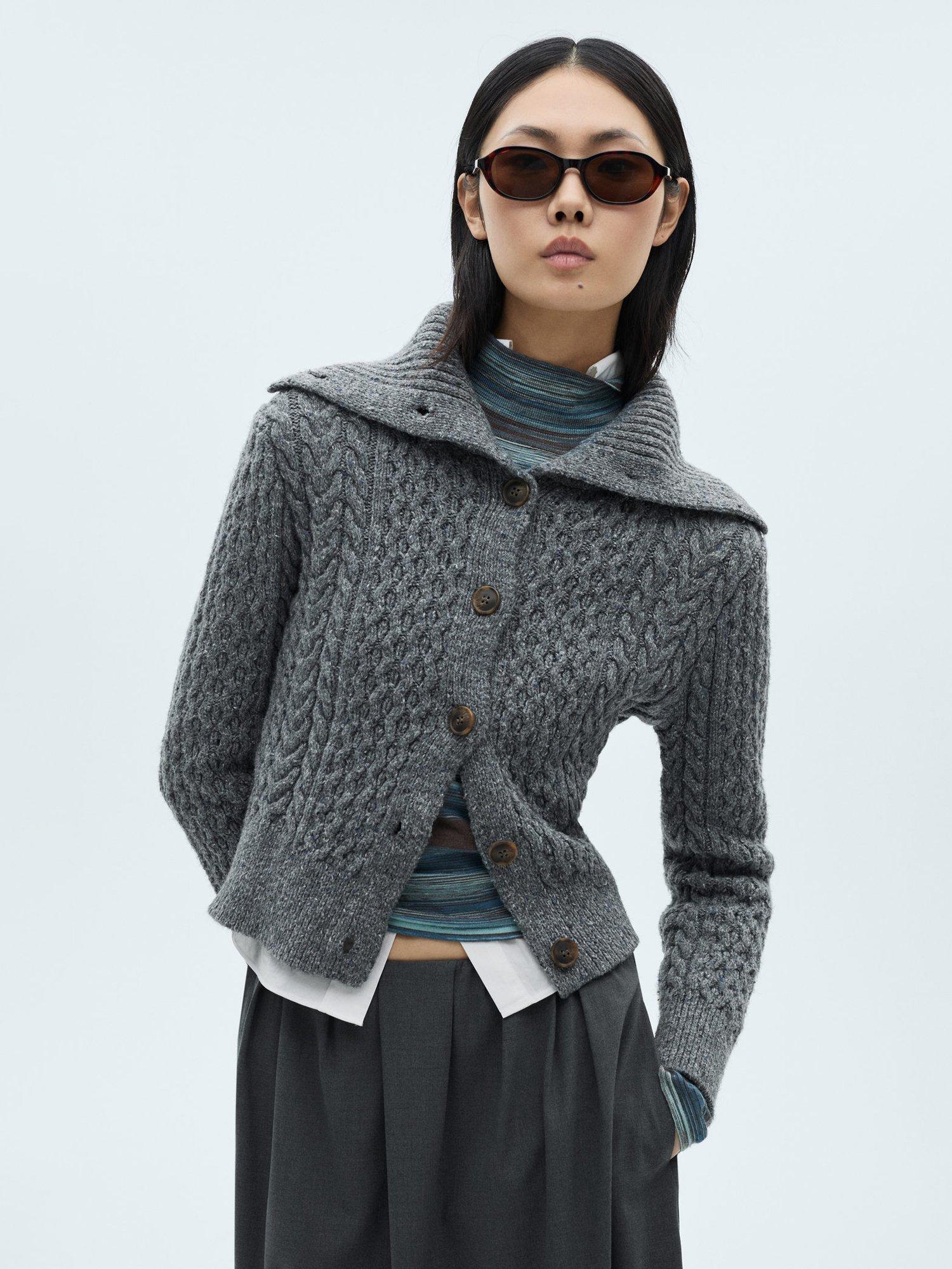 Product image 7 of 8, which shows Mango Trenzon Cale Knit Cardigan, Grey, S