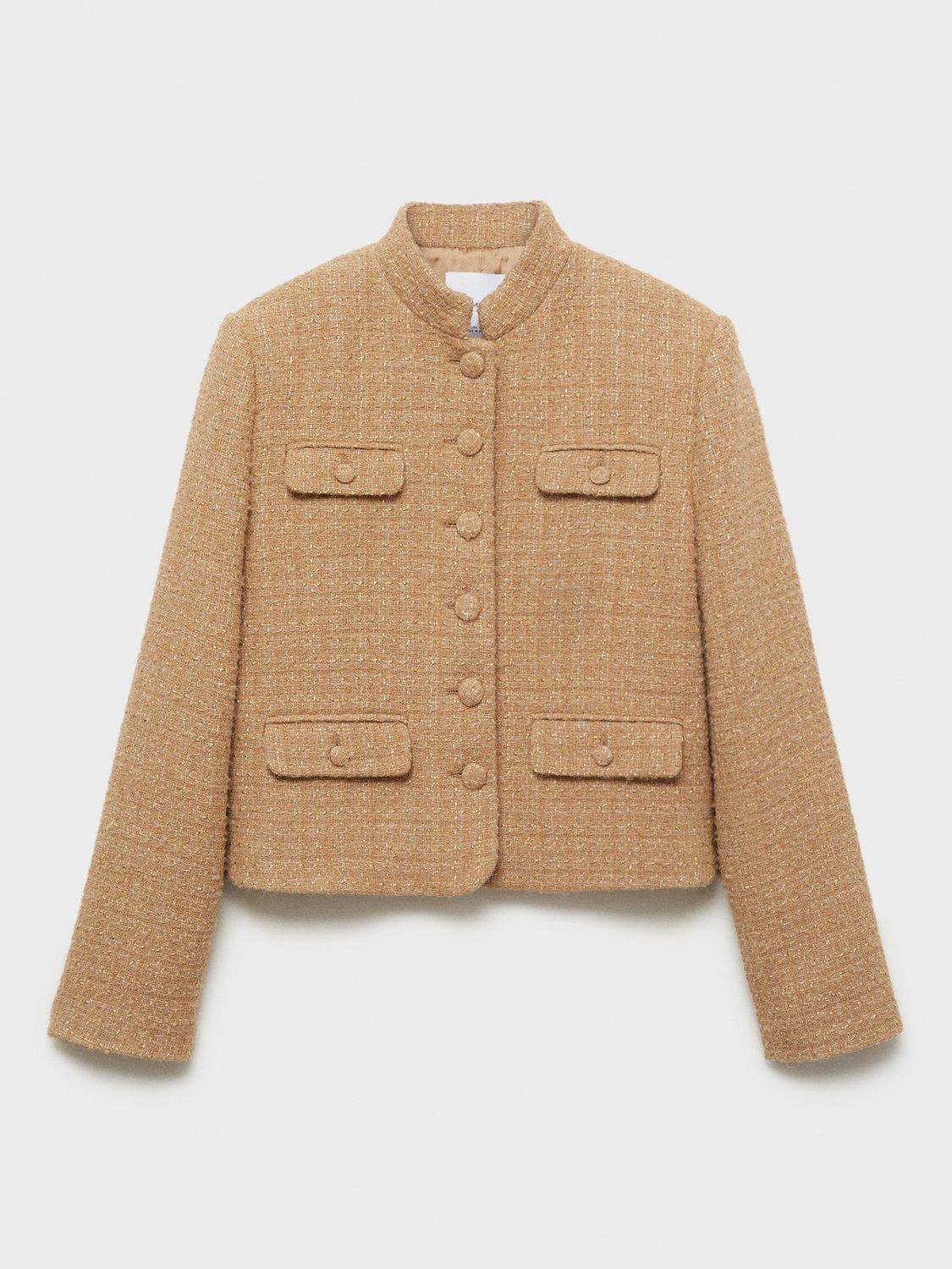 Product image 3 of 6, which shows Mango Lahti Tweed Boxy Jacket, Medium Brown, XXS