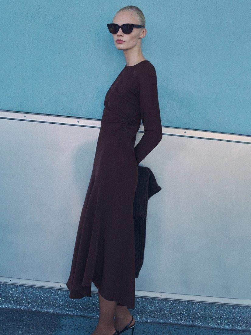 Product image 1 of 7, which shows Mango Gala Drape Dress, Brown, 10