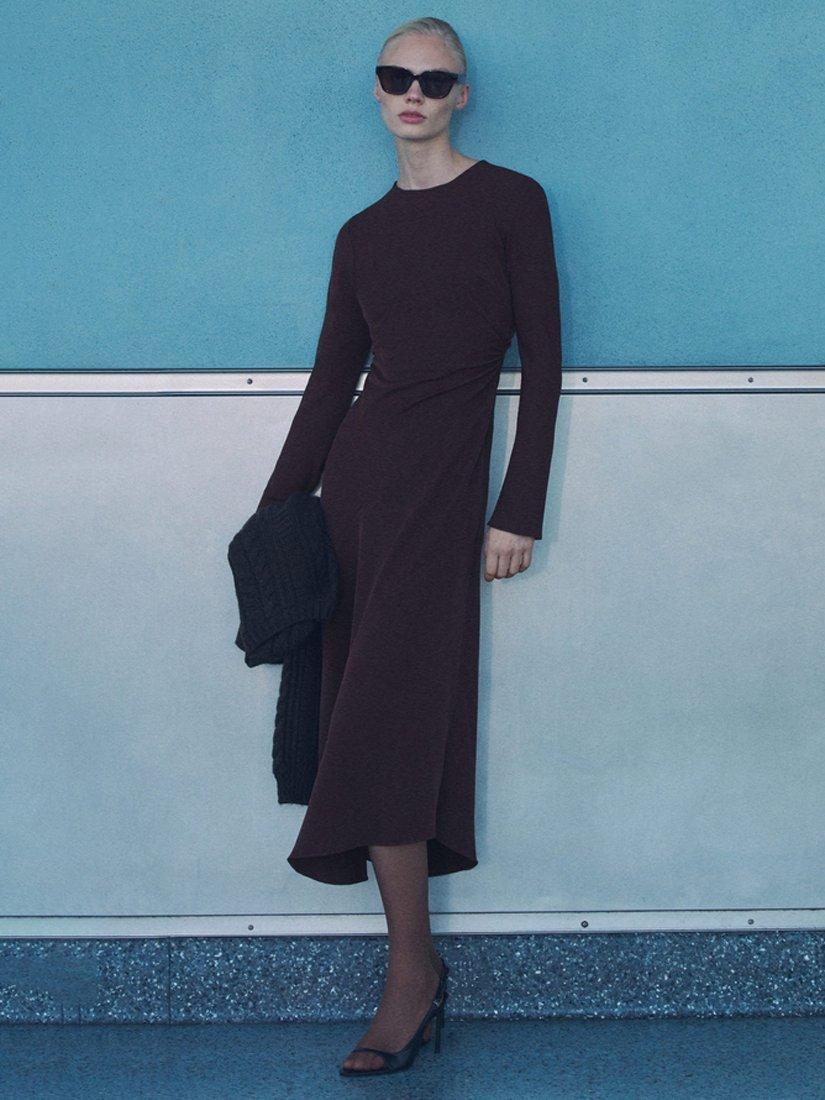 Product image 2 of 7, which shows Mango Gala Drape Dress, Brown, 10