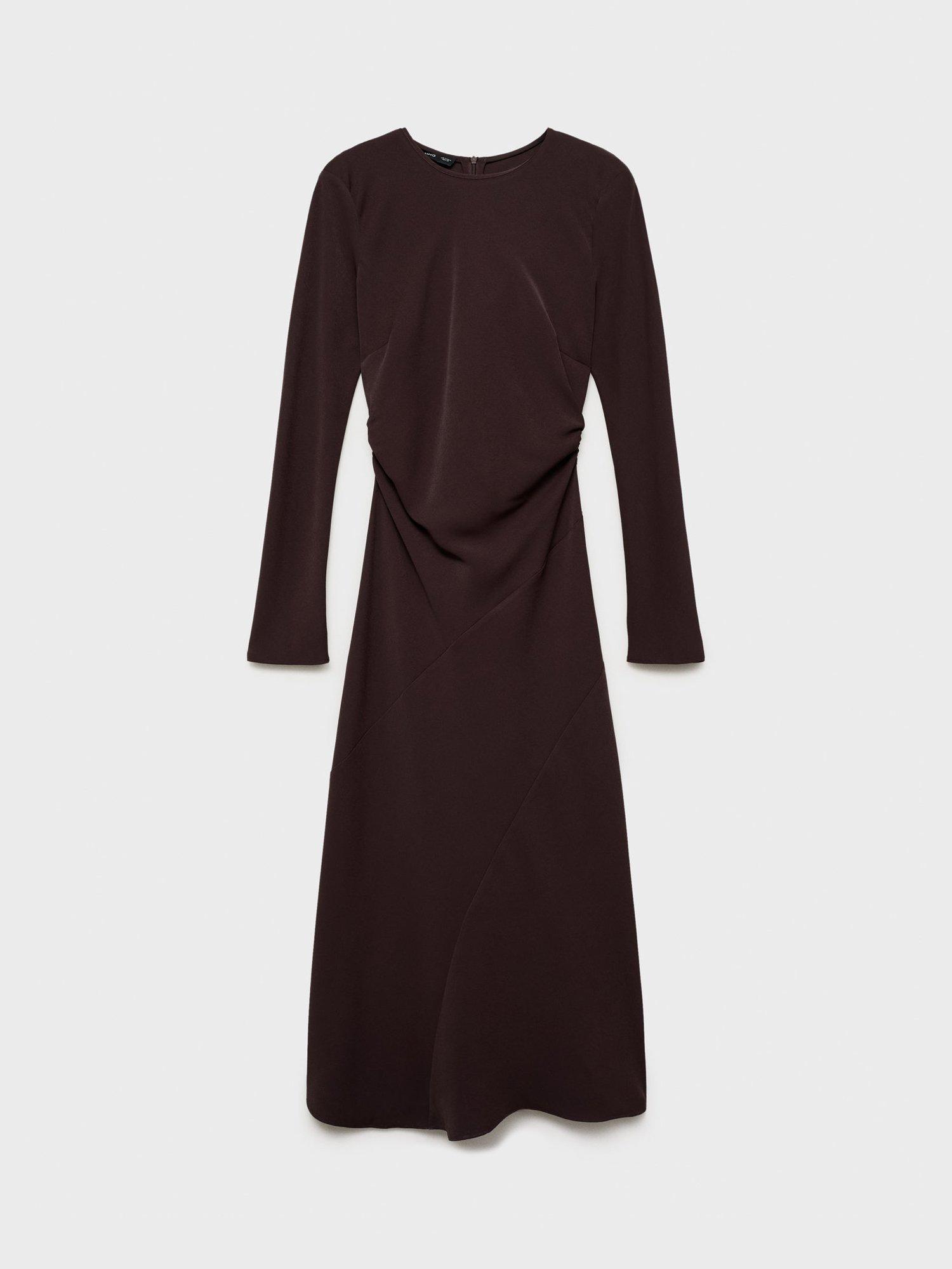 Product image 3 of 7, which shows Mango Gala Drape Dress, Brown, 10