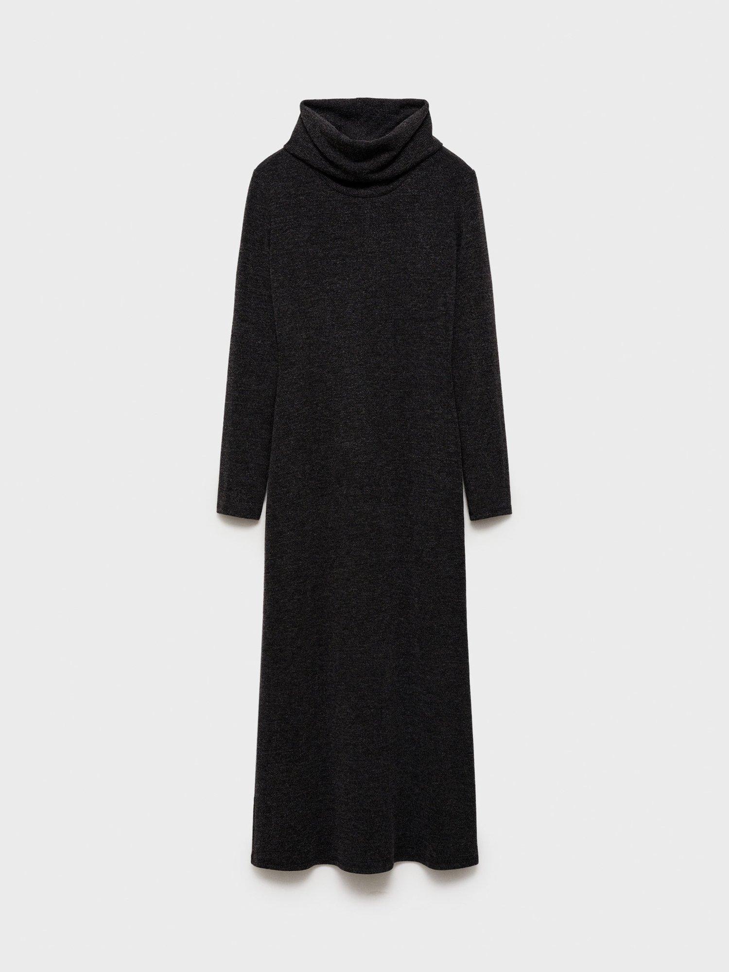 Product image 3 of 7, which shows Mango Gino Roll Neck Fitted Jumper Dress, Charcoal, 12
