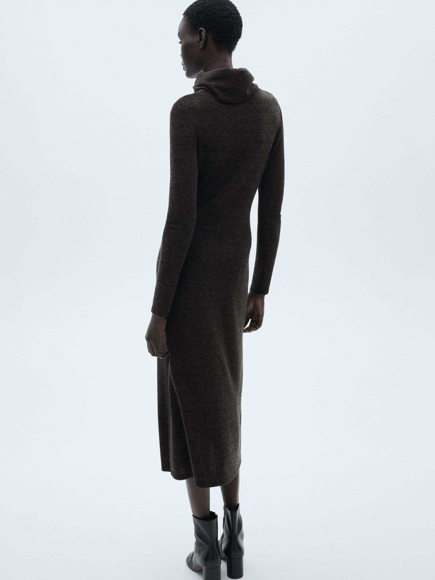 Product image 4 of 7, which shows Mango Gino Roll Neck Fitted Jumper Dress, Charcoal, 12