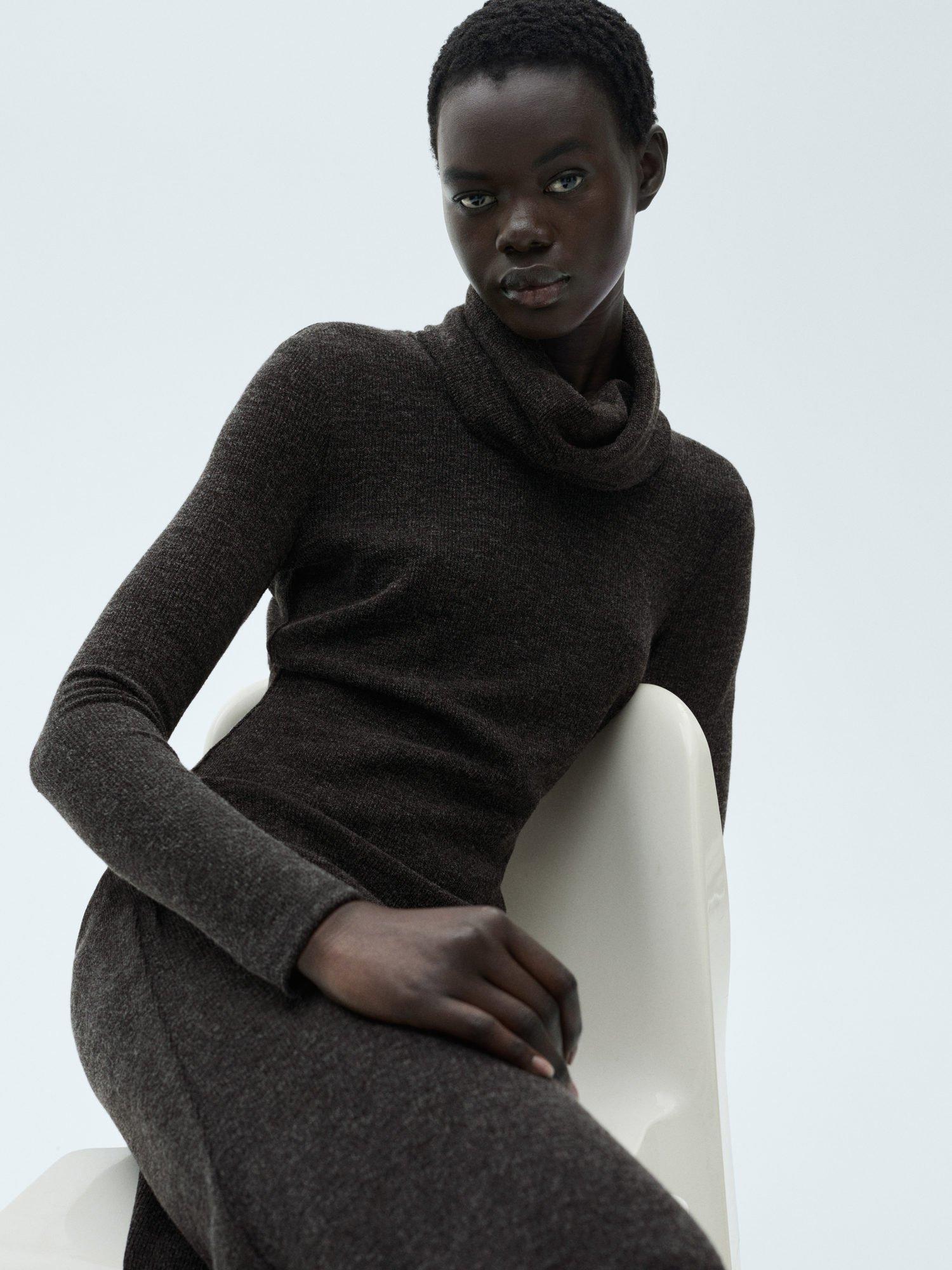 Product image 6 of 7, which shows Mango Gino Roll Neck Fitted Jumper Dress, Charcoal, 12
