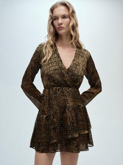 Mango Jules Animal Print Ruffle Dress, Brown, Brown