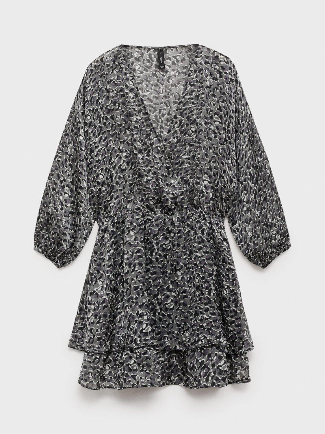 Product image 3 of 7, which shows Mango Leopard Ruffle Mini Dress, Black, 4