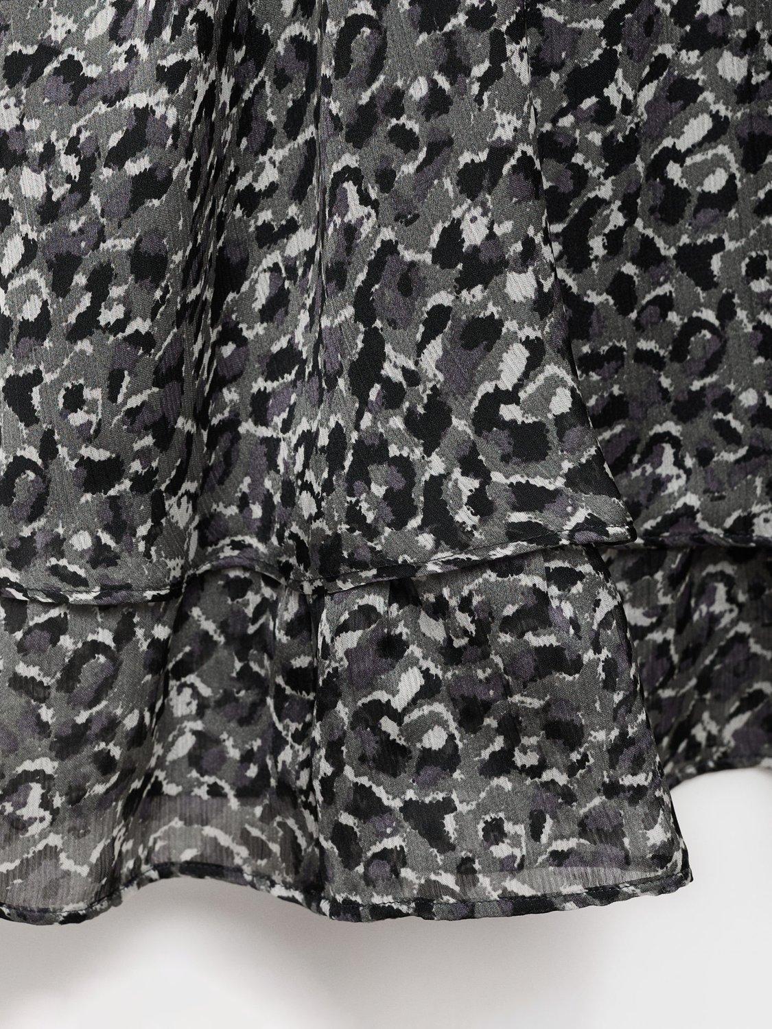 Product image 5 of 7, which shows Mango Leopard Ruffle Mini Dress, Black, 4