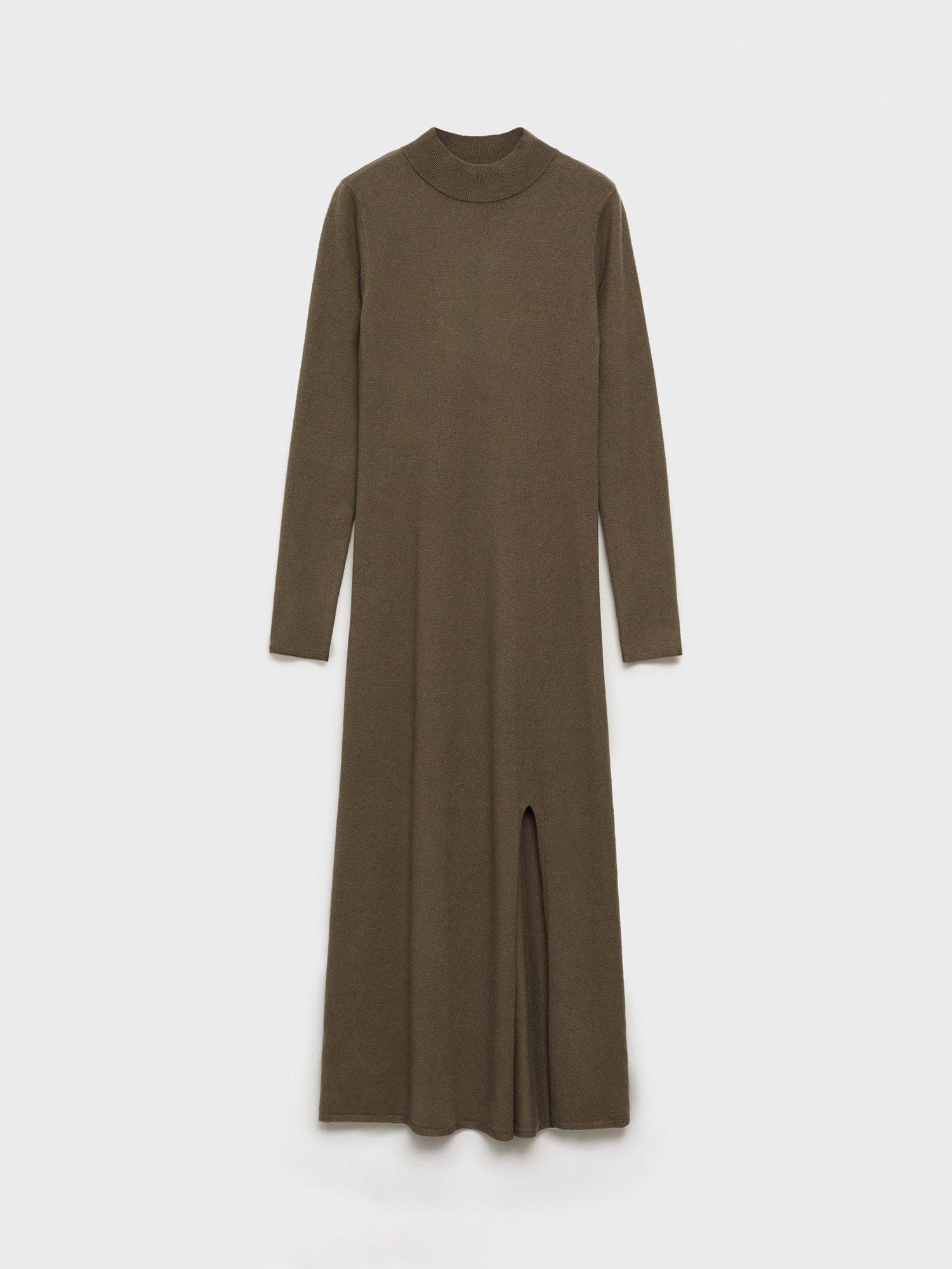 Product image 3 of 9, which shows Mango Percebes Fine Knit Jumper Dress, Khaki, 10