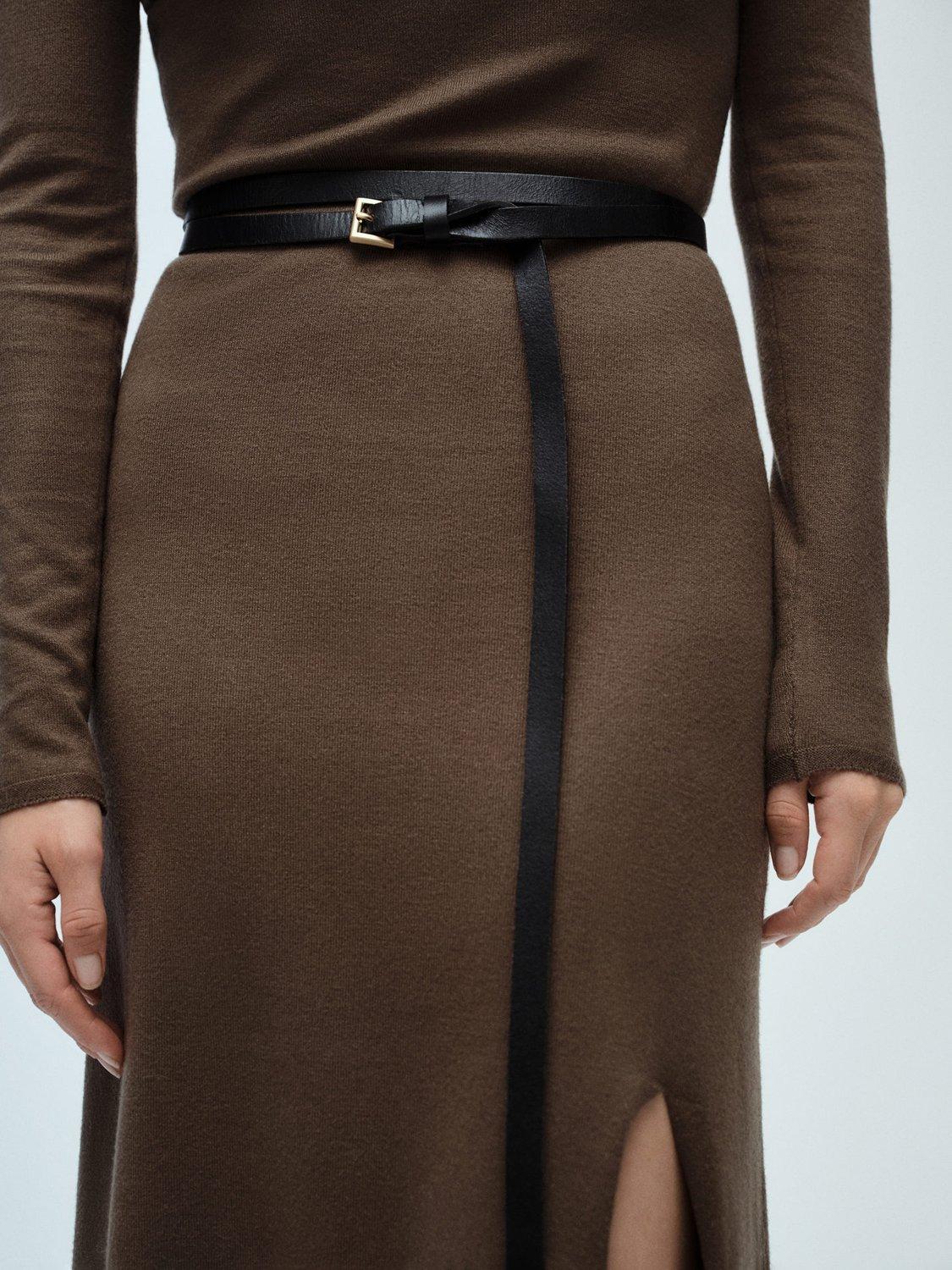 Product image 8 of 9, which shows Mango Percebes Fine Knit Jumper Dress, Khaki, 10