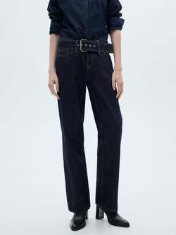 Mango Ben Low Rise Belted Jeans, Dark Blue, Dark Blue