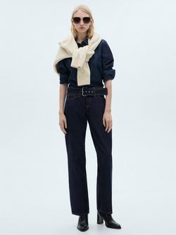 Mango Ben Low Rise Belted Jeans, Dark Blue - view 2, Dark Blue