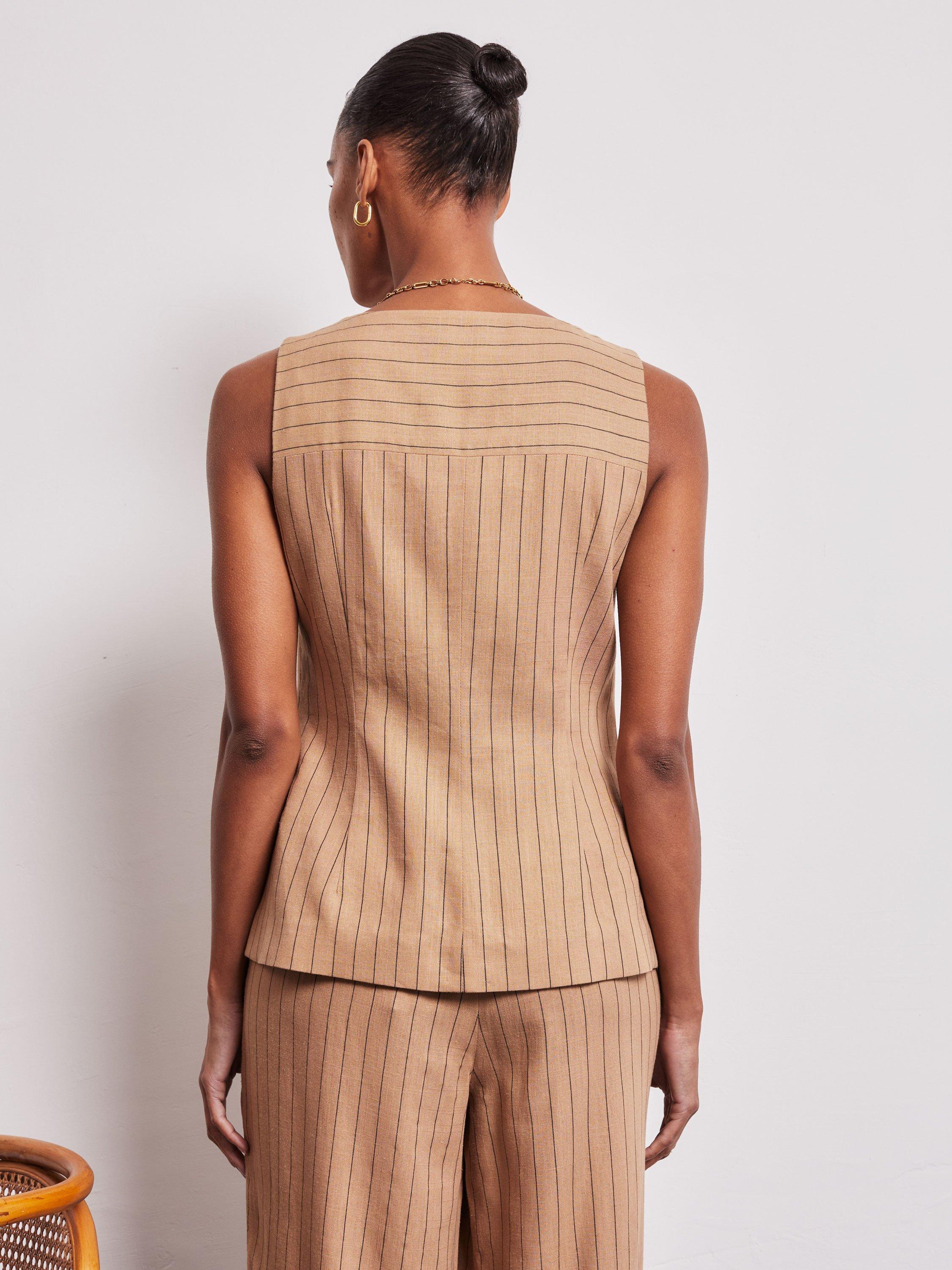 Product image 3 of 5, which shows VIVERE Isabella Pinstripe Waistcoat, Beige, 6