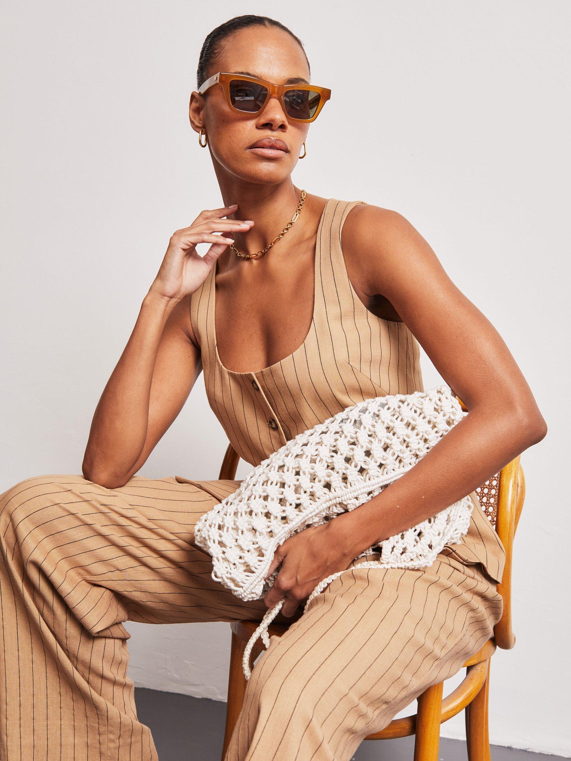Product image 4 of 5, which shows VIVERE Isabella Pinstripe Waistcoat, Beige, 6