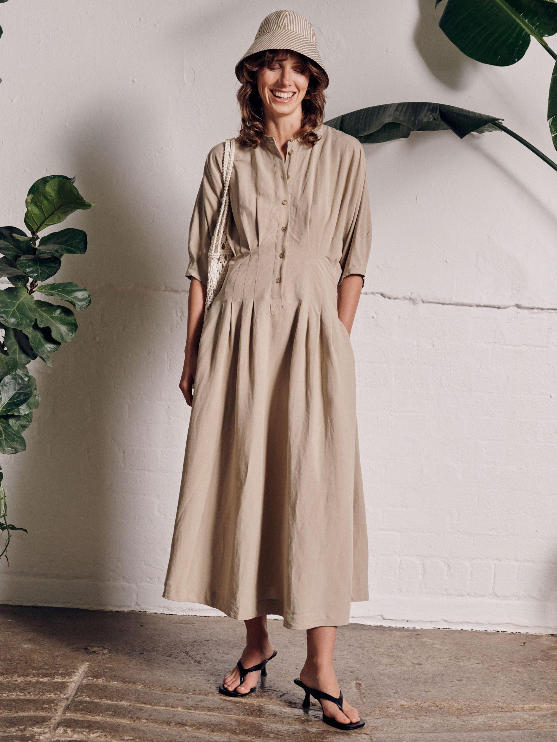 Product image 3 of 4, which shows VIVERE Nova Nipped Waist Shirt Dress, Camel, 6