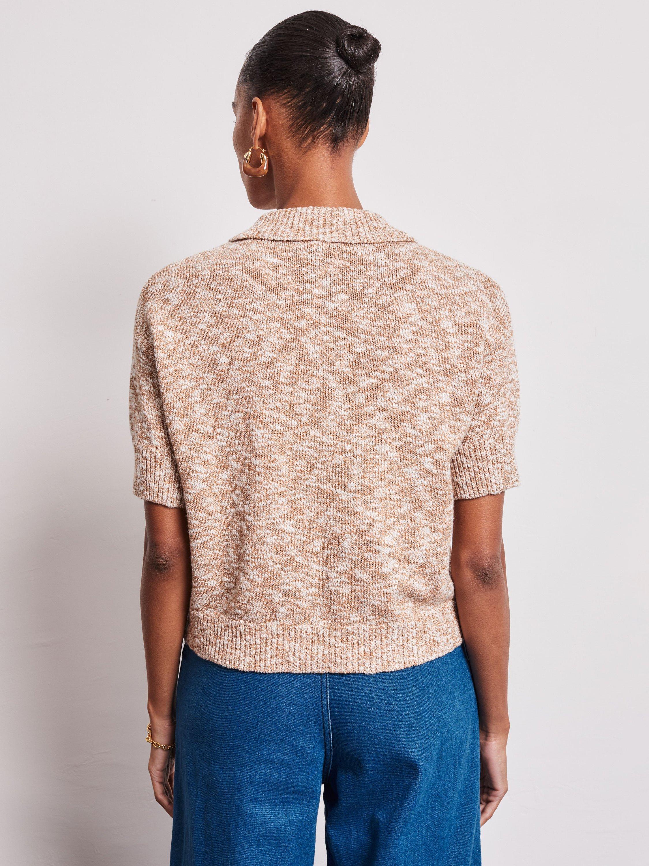 Product image 3 of 5, which shows VIVERE Anais Pocket Knitted Polo Shirt, White Oatmeal Marl, XS